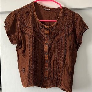 Brown Embroidered Women's Top